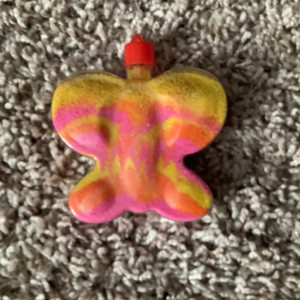 Yellow pink orange butterfly sand art